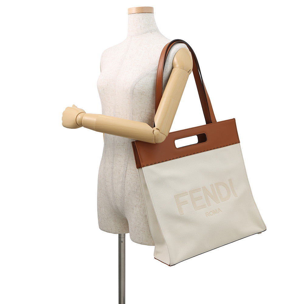 FENDI Shopping bag Brown/White7VA481 Leather Canvas