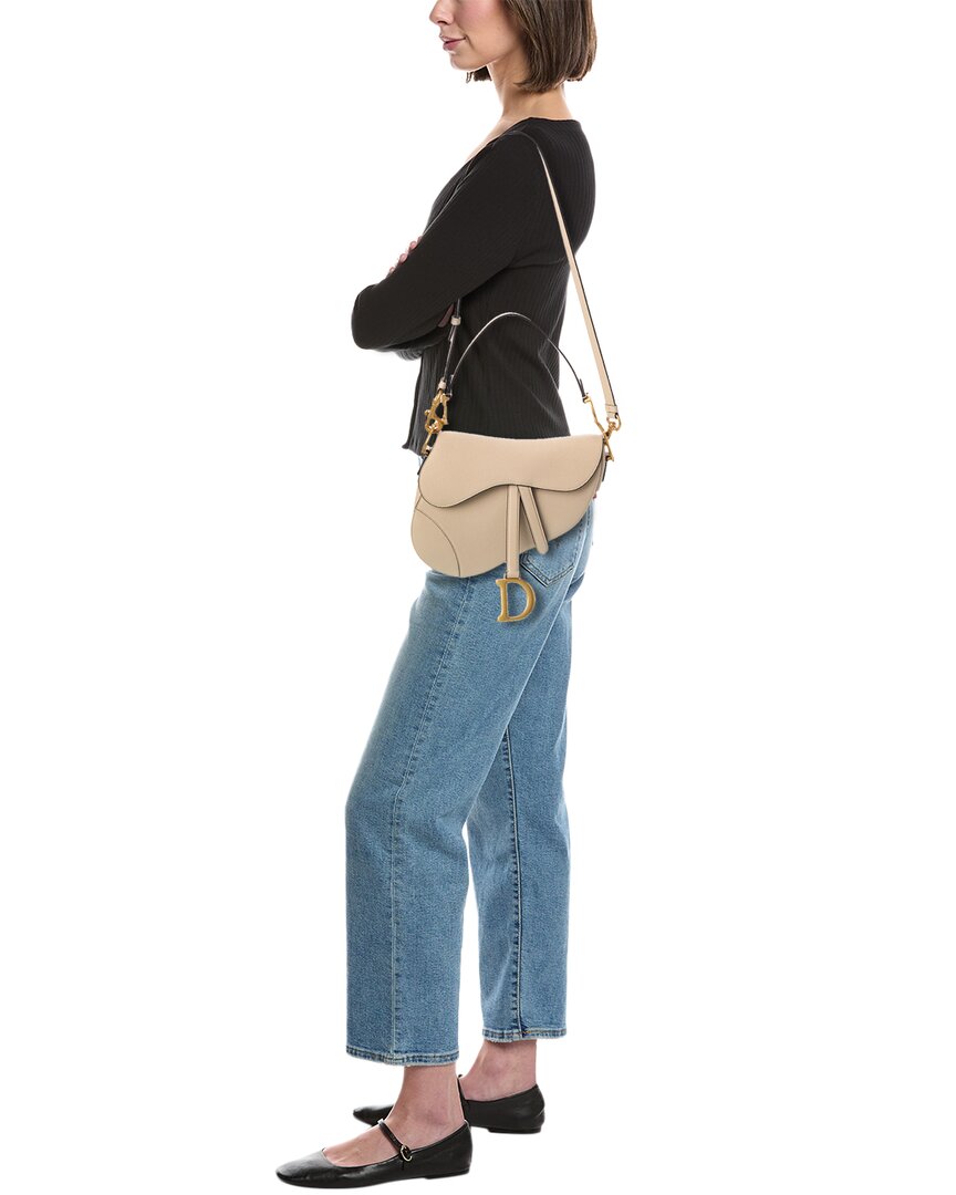 Dior Cd Signature Leather Saddle Bag Beige