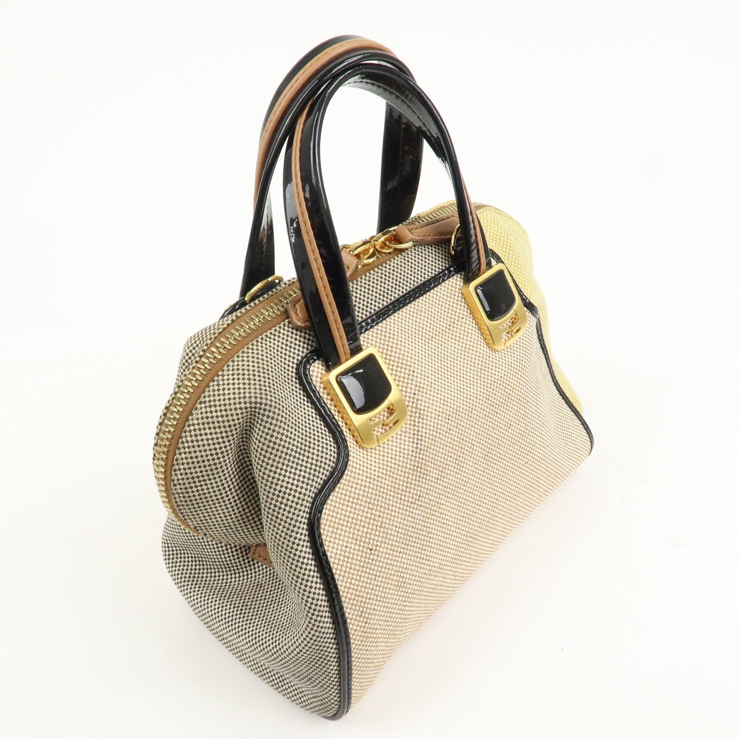 FENDI Chameleon Canvas Patent Leather 2Way Hand Bag Beige 8BL117