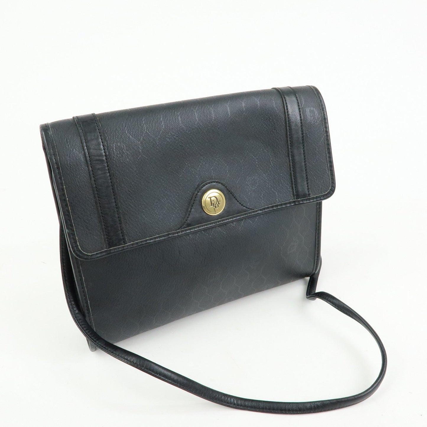 Christian Dior Honeycomb Pvc Leather Shoulder Crossbody Bag Black