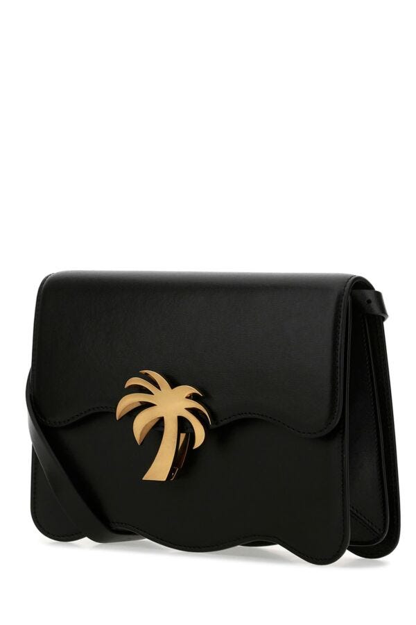 Palm Angels Woman Black Leather Palm Beach Crossbody Bag