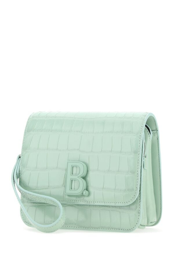 Balenciaga Woman Sea Green Leather Small B Crossbody Bag