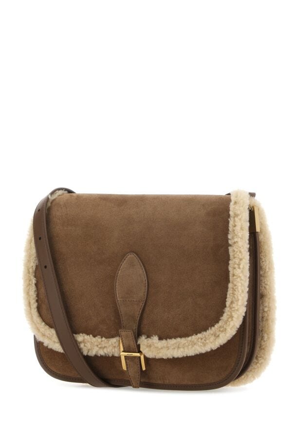 Saint Laurent Woman Brown Suede Crossbody Bag