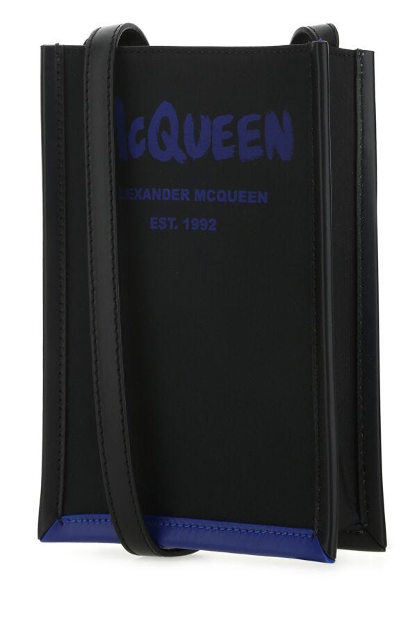 Alexander Mcqueen Man Black Fabric Mini Edge Crossbody Bag