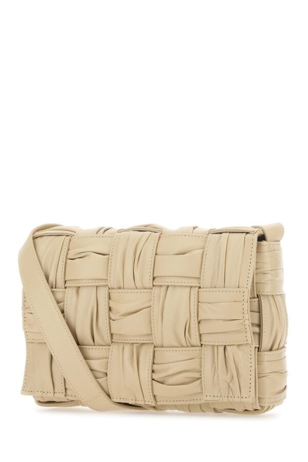 Bottega Veneta Woman Beige Leather Cassette Crossbody Bag