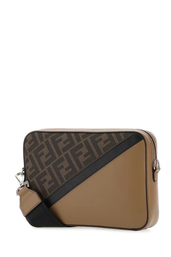 Fendi Man Multicolor Fabric And Leather Medium Crossbody Bag