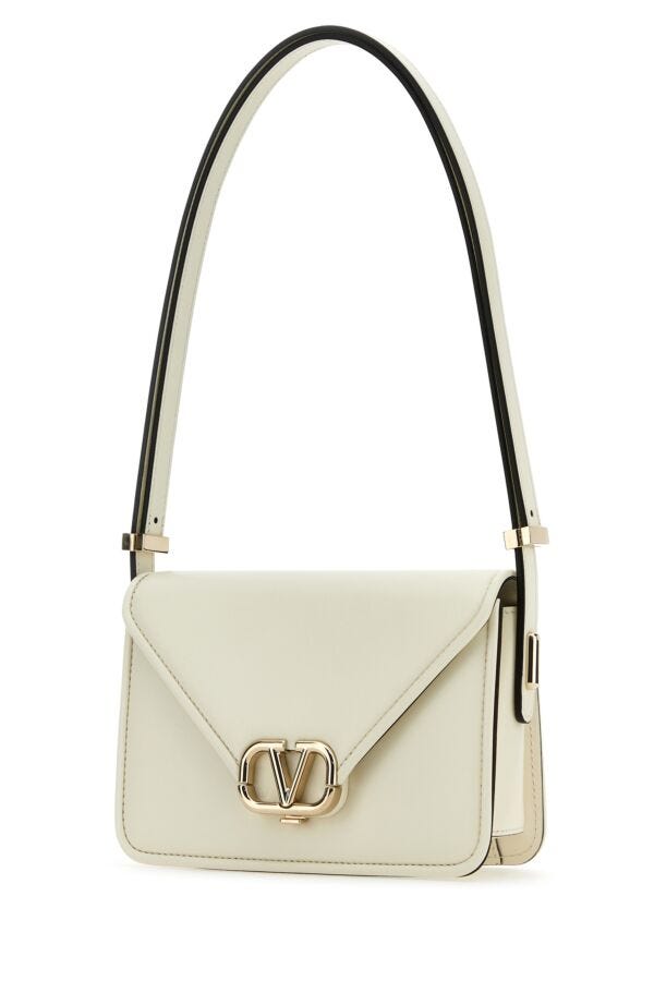 Valentino Garavani Woman Ivory Leather Vlogo Crossbody Bag