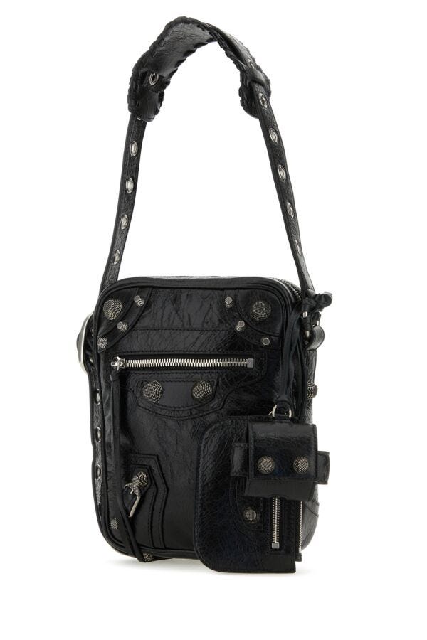 Balenciaga Man Black Leather Le Cagole Men Crossbody Bag