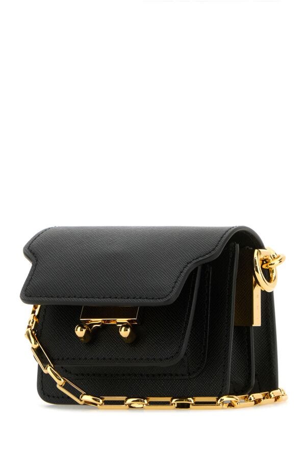 Marni Woman Black Leather Micro Trunk E/W Crossbody Bag