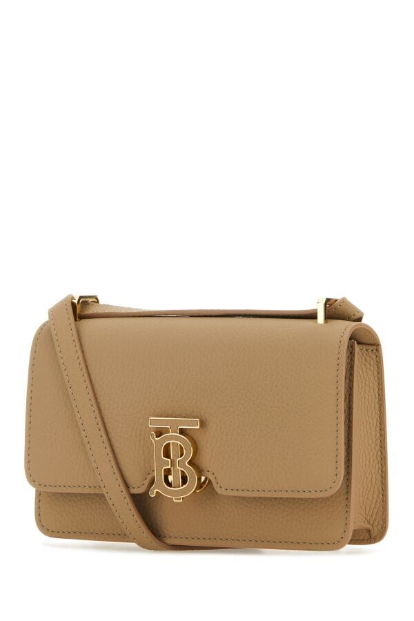Burberry Woman Beige Leather Mini Tb Crossbody Bag