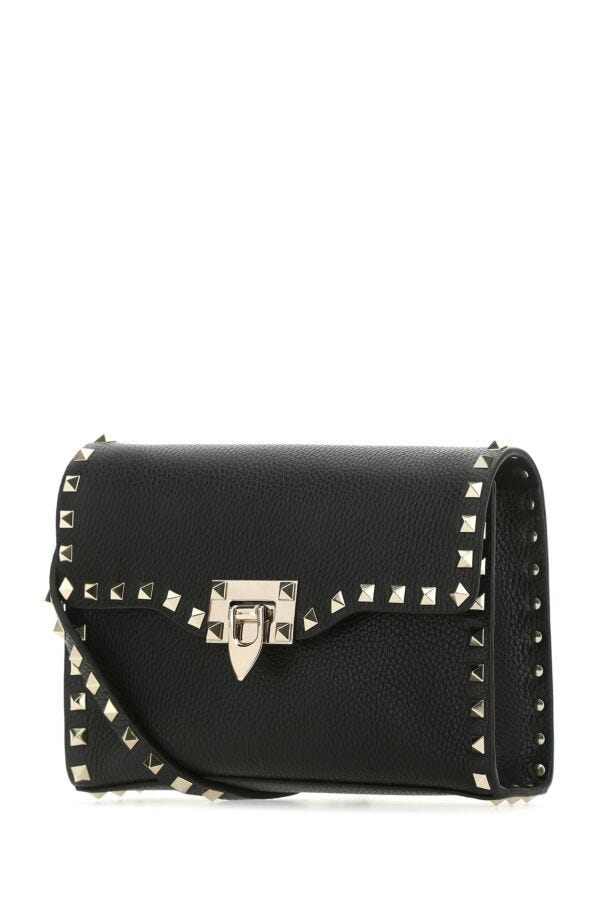Valentino Garavani Woman Black Leather Rockstud Crossbody Bag
