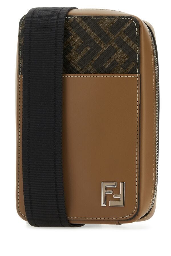 Fendi Man Prined Fabric And Leather Crossbody Bag