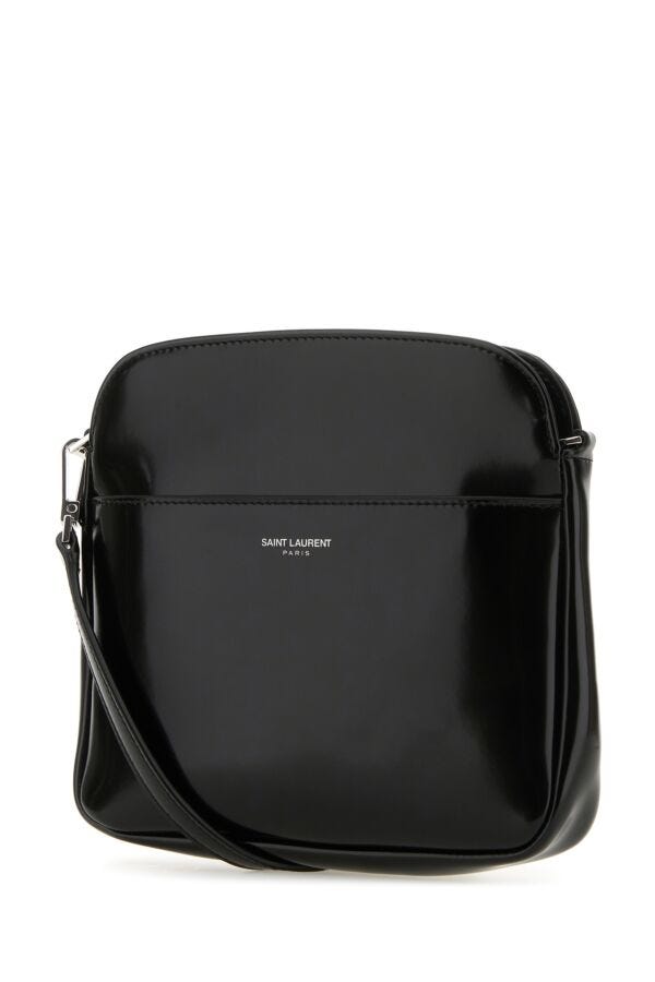 Saint Laurent Man Black Leather Saint Laurent Paris Mini Crossbody Bag