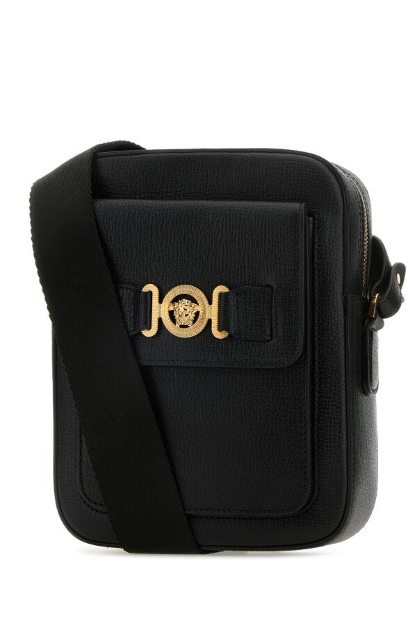 Versace Man Black Leather Medusa Biggie Crossbody Bag