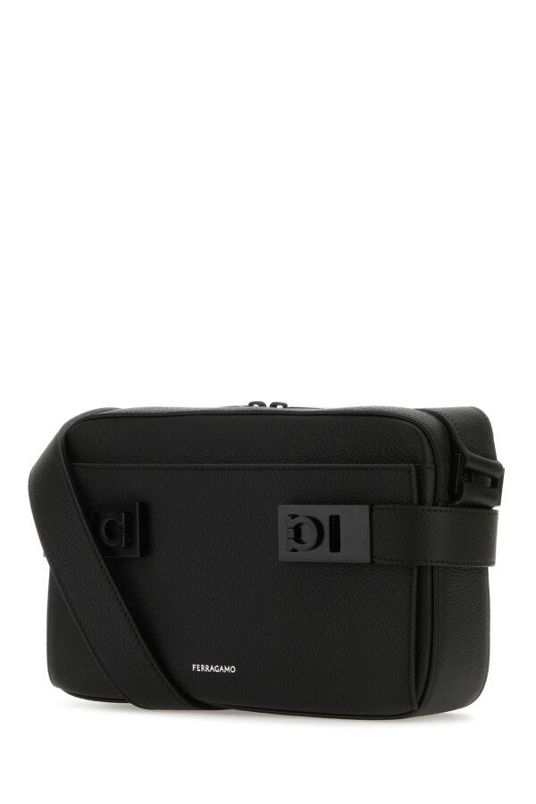 Salvatore Ferragamo Man Black Leather Crossbody Bag