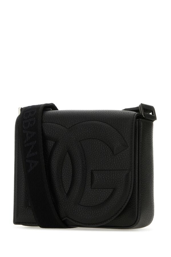 Dolce & Gabbana Man Black Leather Medium Dg Logo Crossbody Bag
