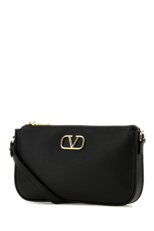 Valentino Garavani Woman Black Leather Vlogo Crossbody Bag