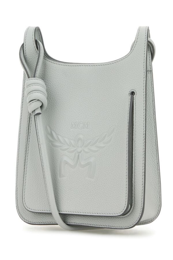 Mcm Woman Light Grey Leather Mini Himmel Hobo Crossbody Bag