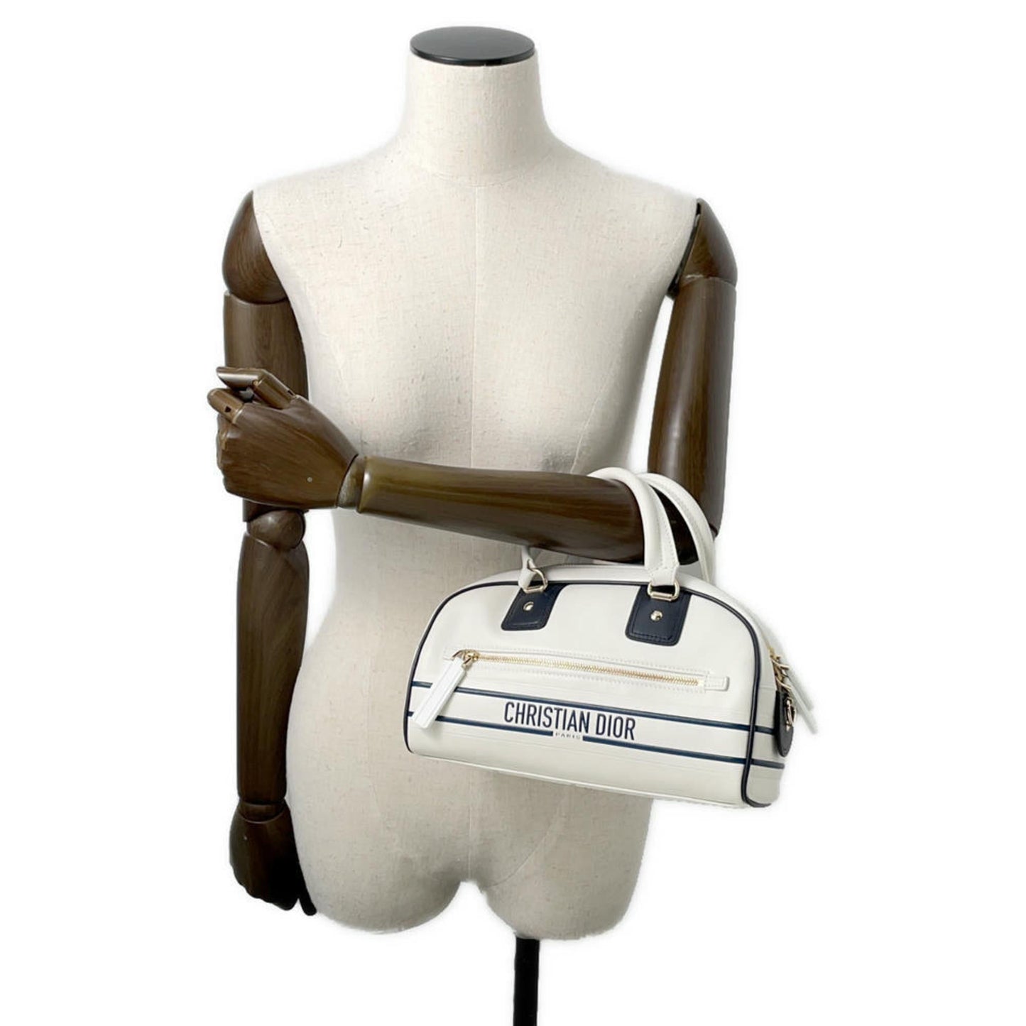 Christian Dior Navy White Leather Rubber Handbag