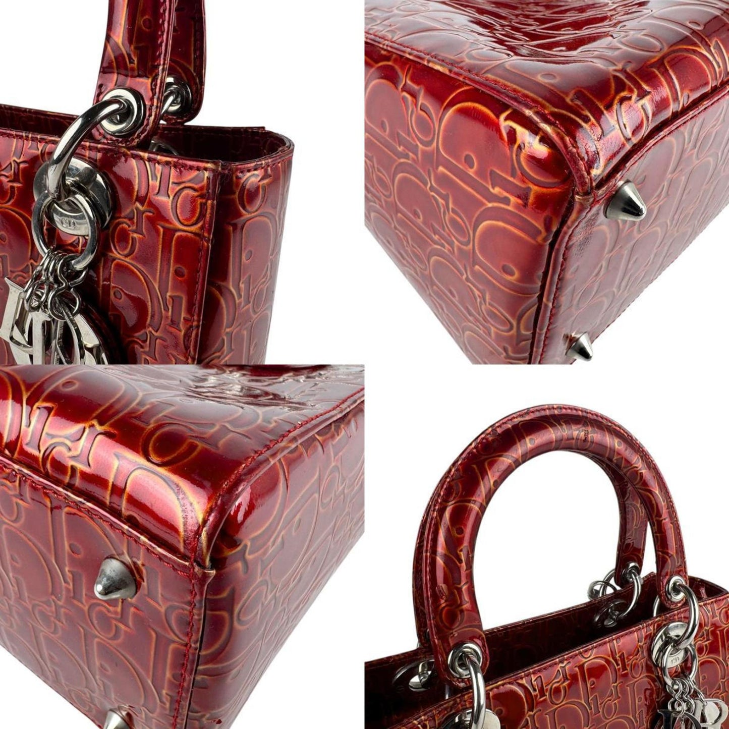 Christian Dior Red Color Patent Leather Handbag Shoulder Bag
