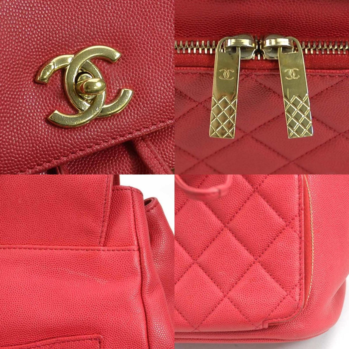 Chanel Backpack Caviar Skin Leather Pink Red Gold Women's a0373
