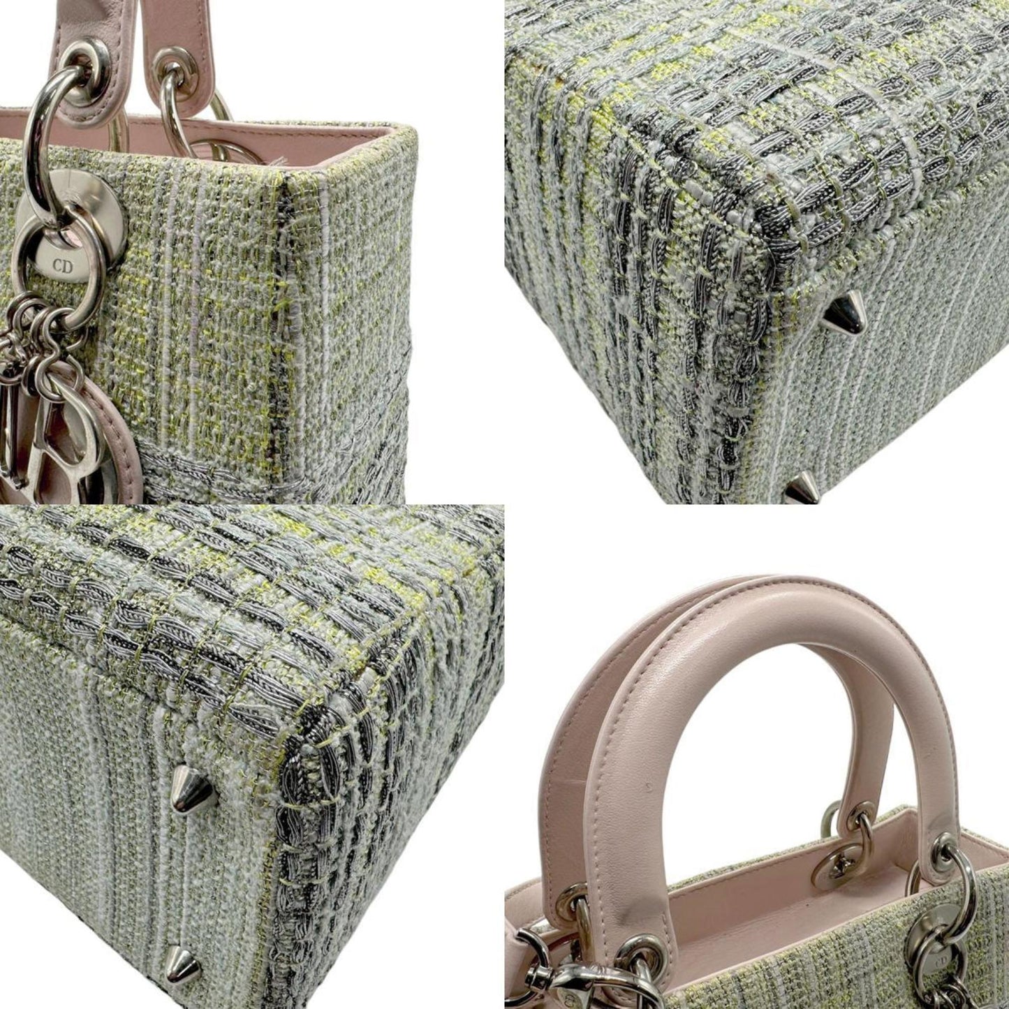 Christian Dior Silver Tweed Leather Handbag Shoulder Bag