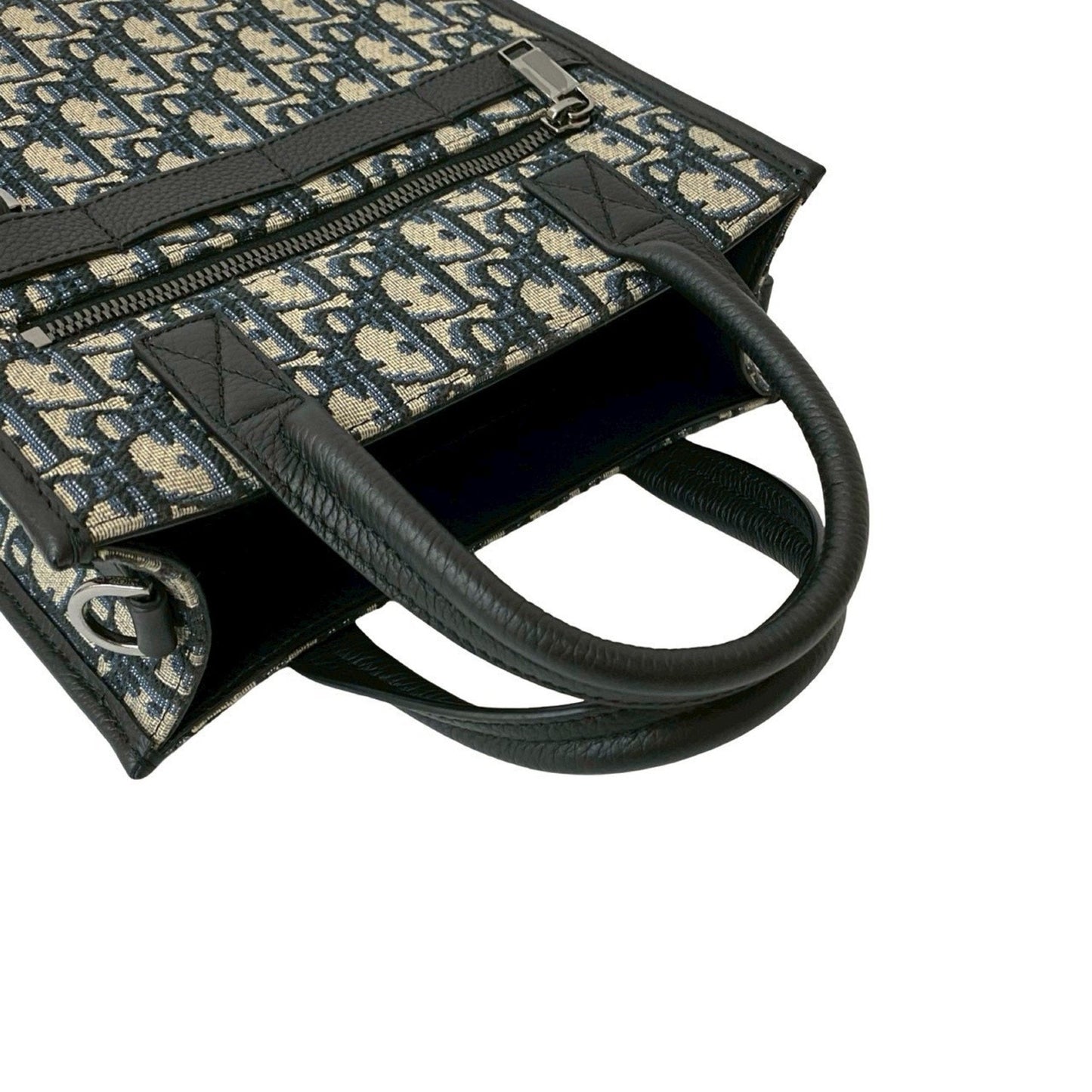 Christian Dior Black Navy Leather Canvas Handbag Shoulder Bag