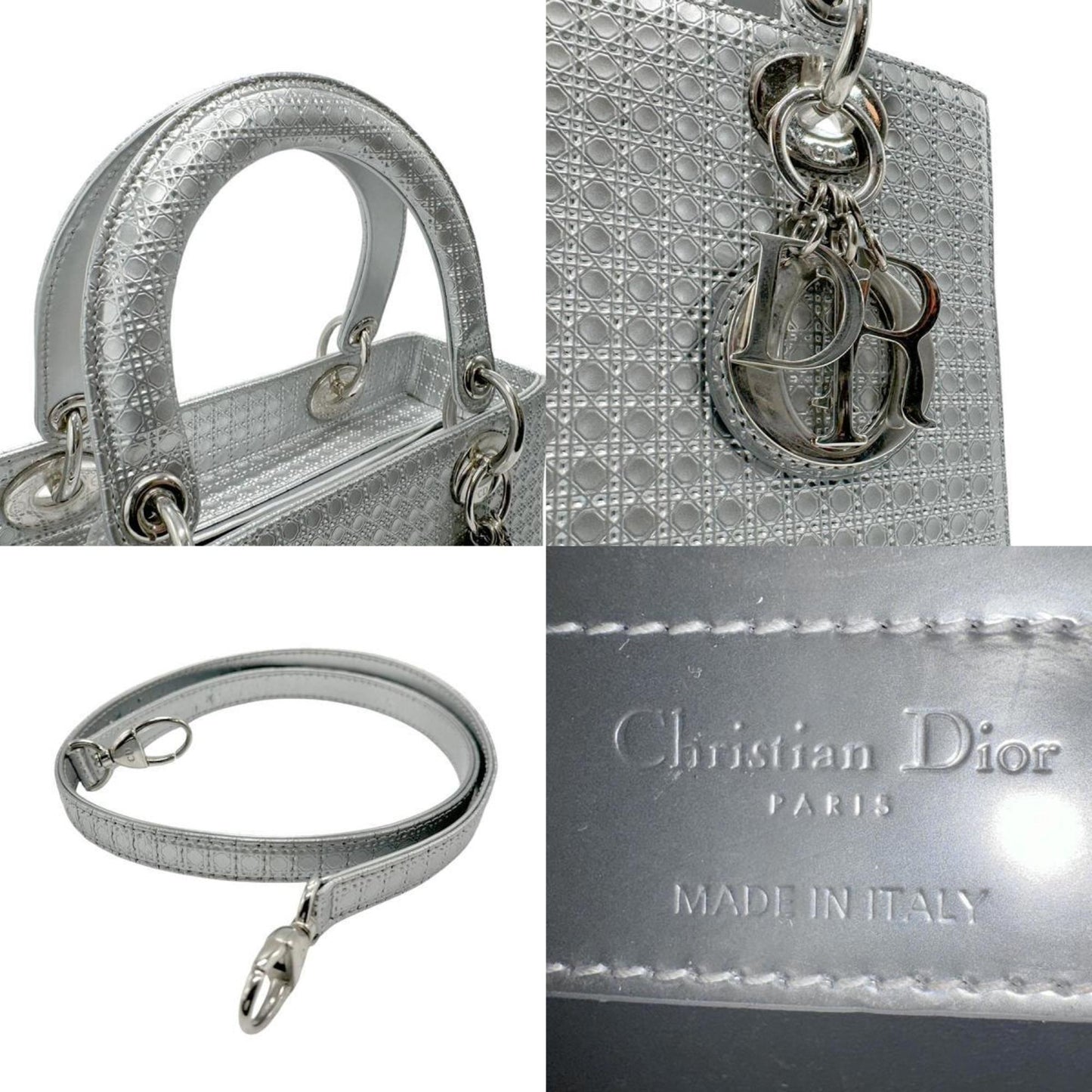 Christian Dior Silver Leather Handbag Shoulder Bag Style 4