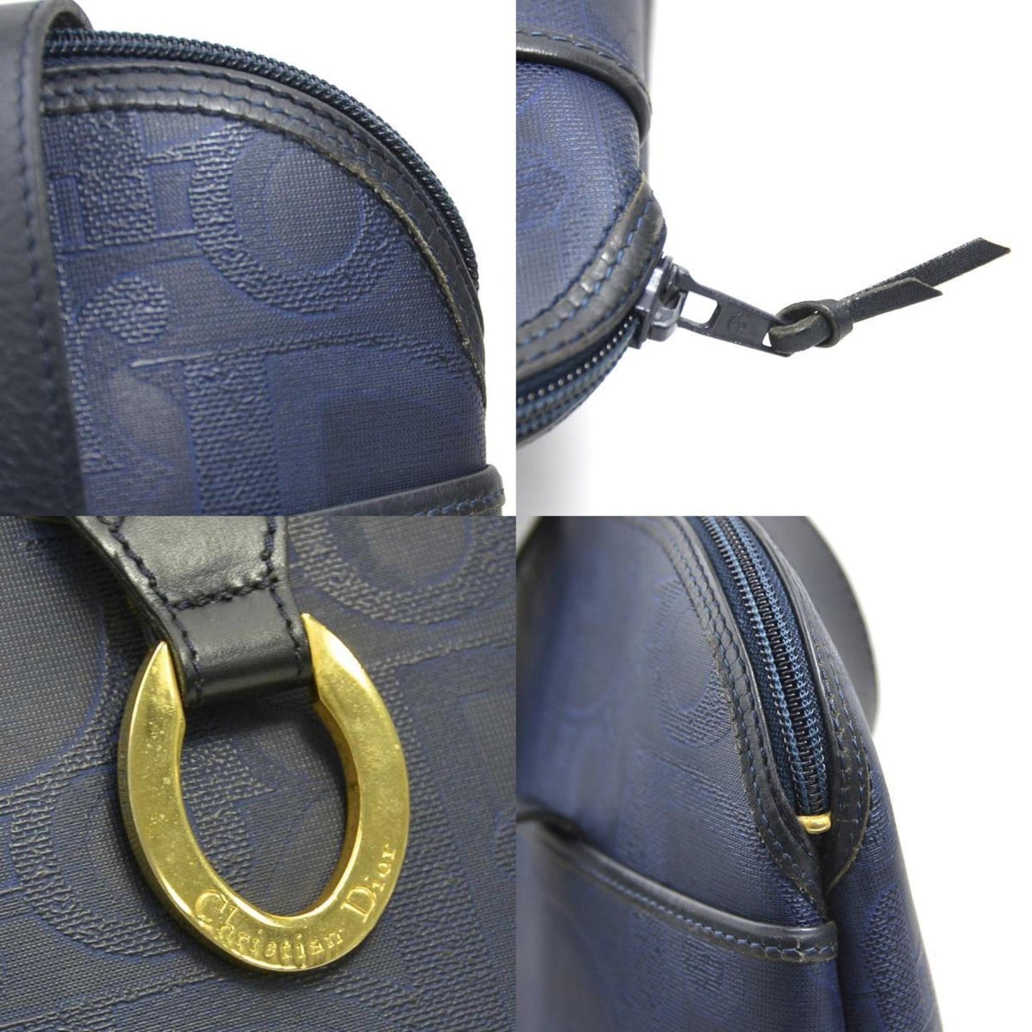 Christian Dior Navy Coated Canvas Leather Shoulder Bag