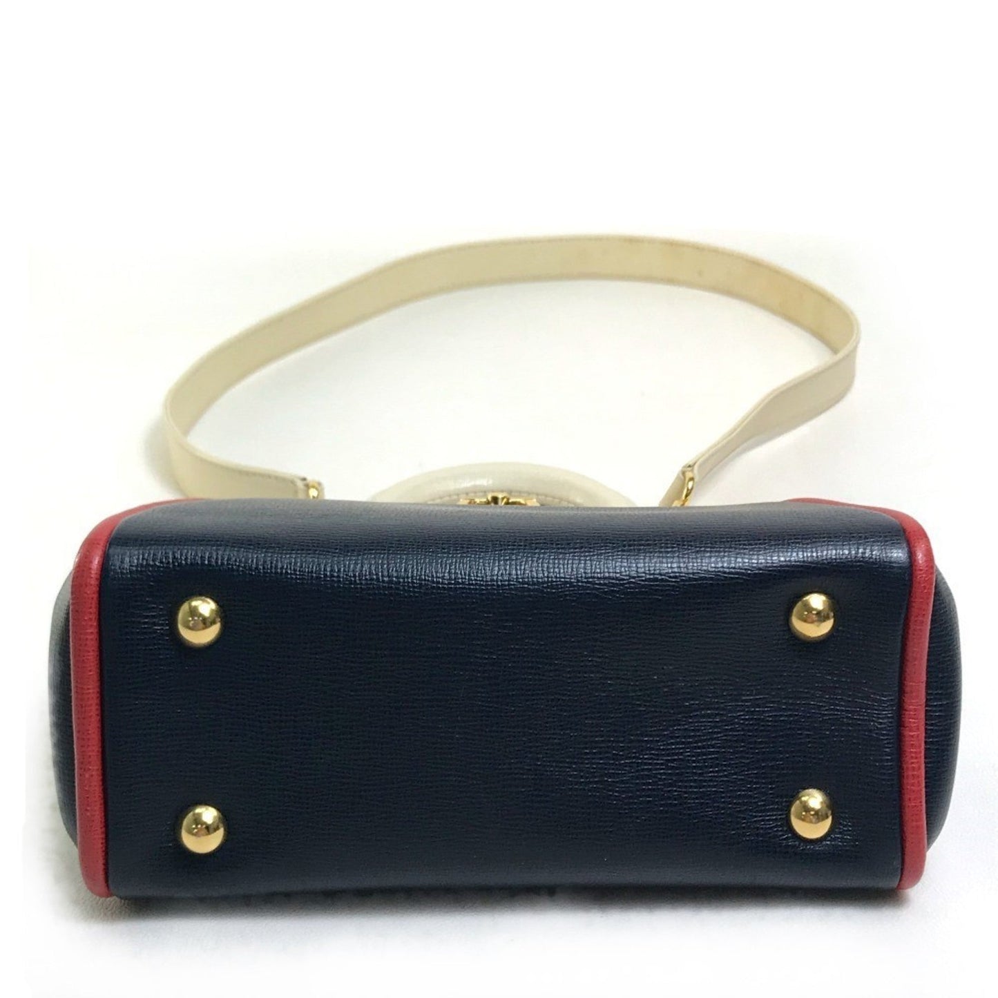 Christian Dior Navy Red Color White Leather Handbag Shoulder Bag