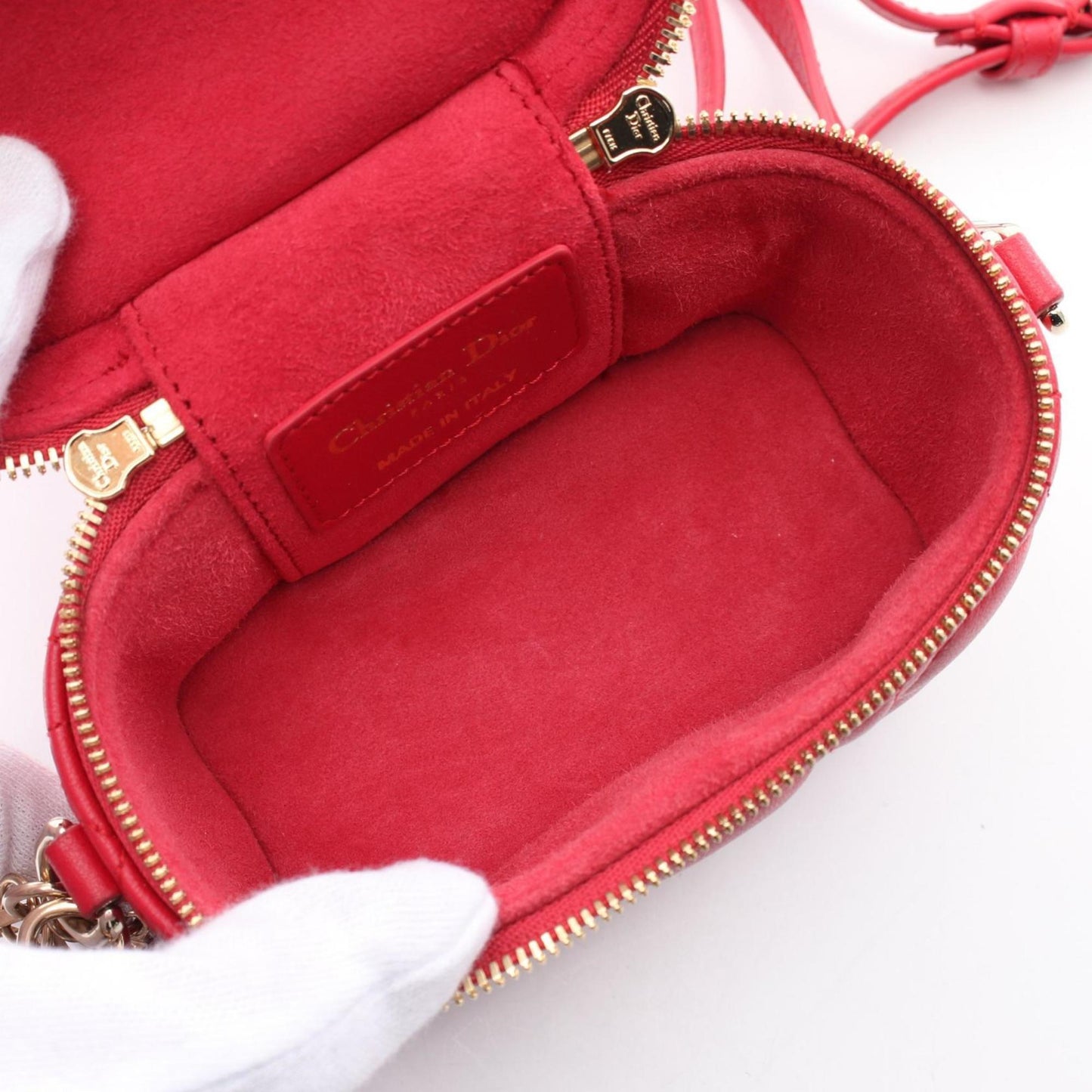 Christian Dior Lady Dior Red Color Leather Handbag Leather