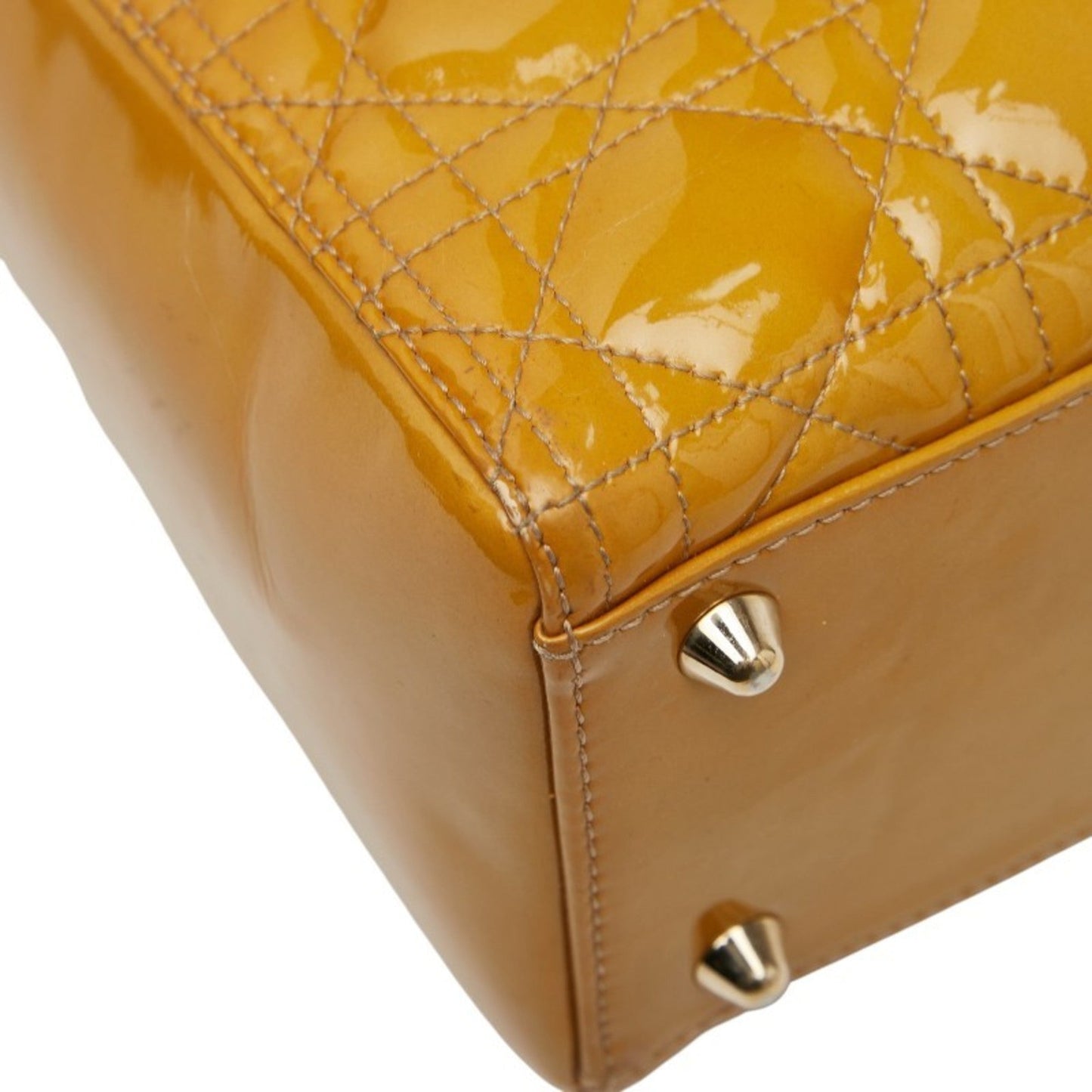 Christian Dior Lady Dior Yellow Patent Leather Handbag Shoulder Bag Leather