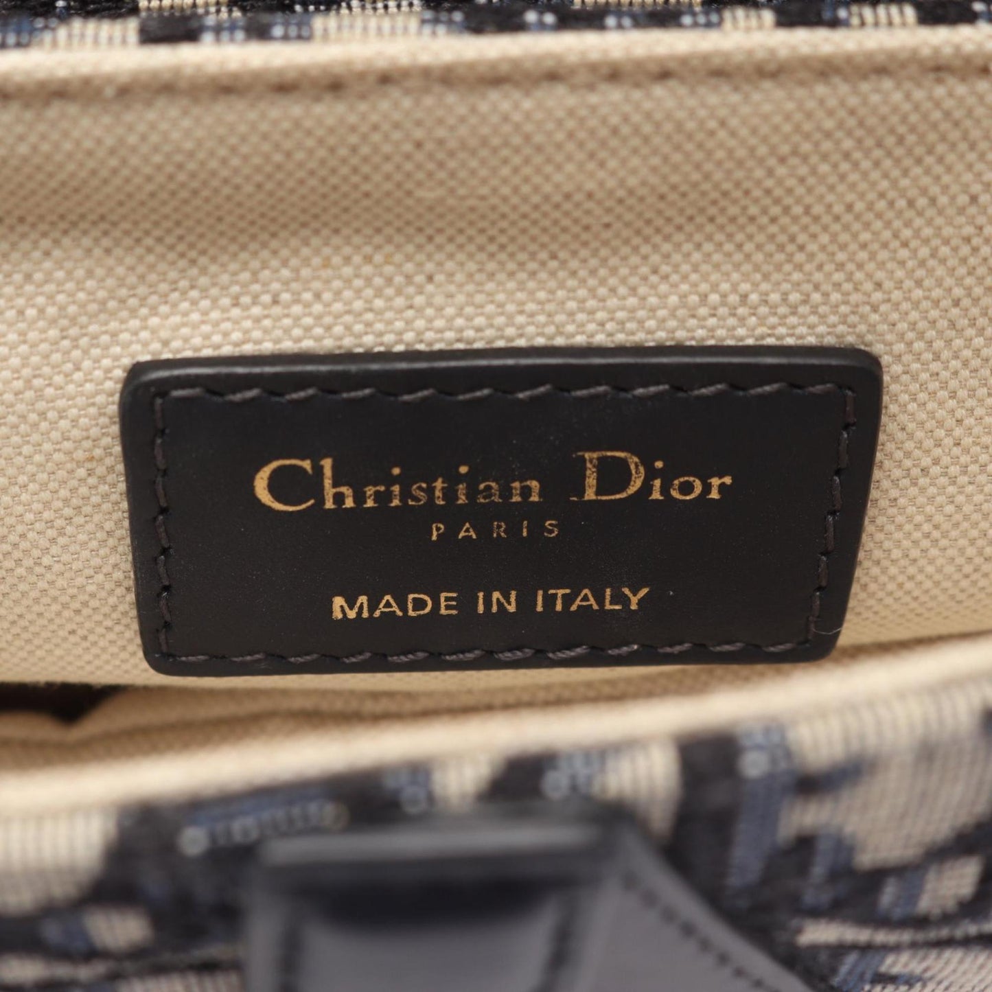 Christian Dior Beige Black Blue Canvas Leather Handbag