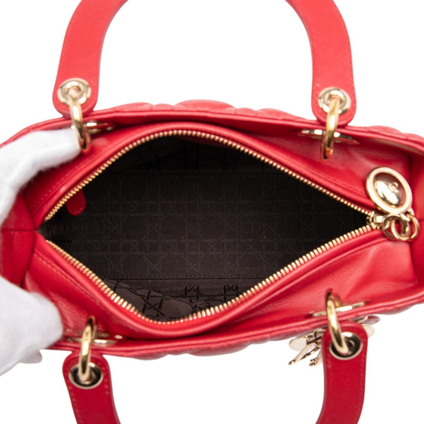 Christian Dior Lady Dior Red Color Leather Handbag