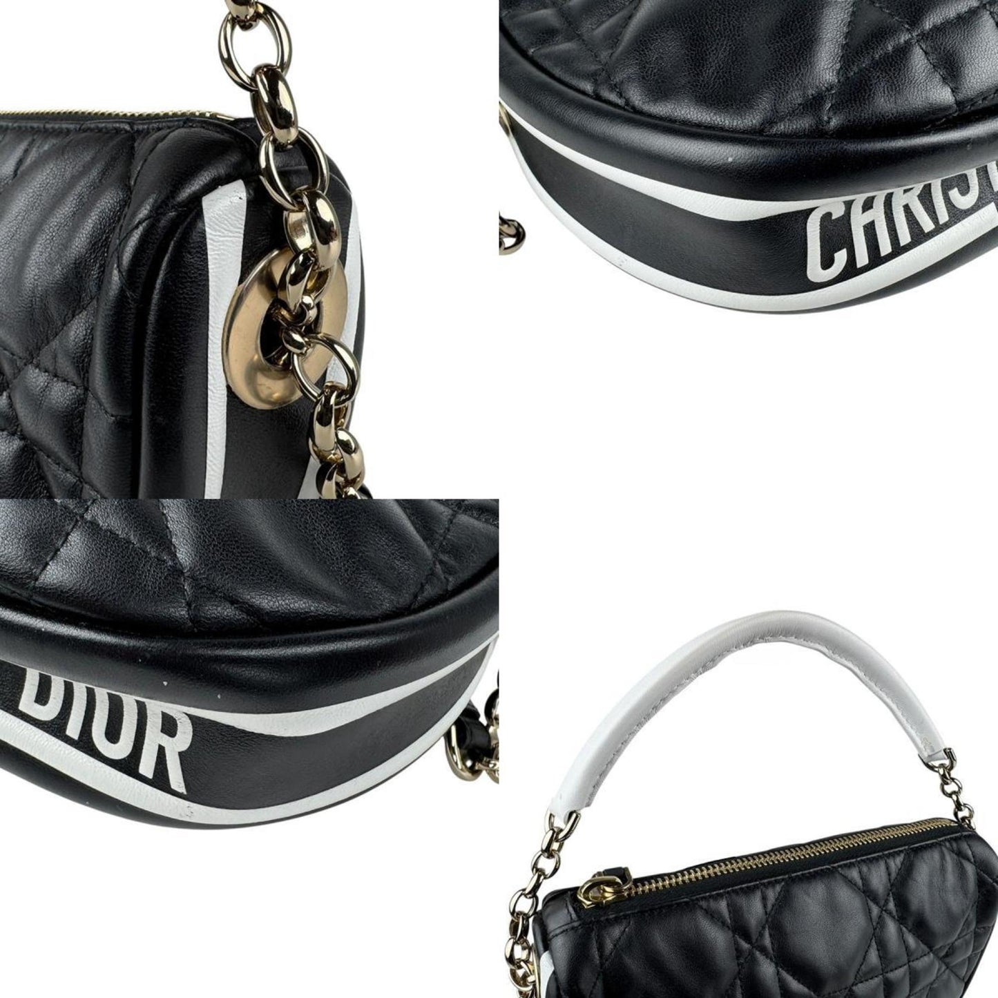 Christian Dior Black White Leather Handbag Shoulder Bag Style 2