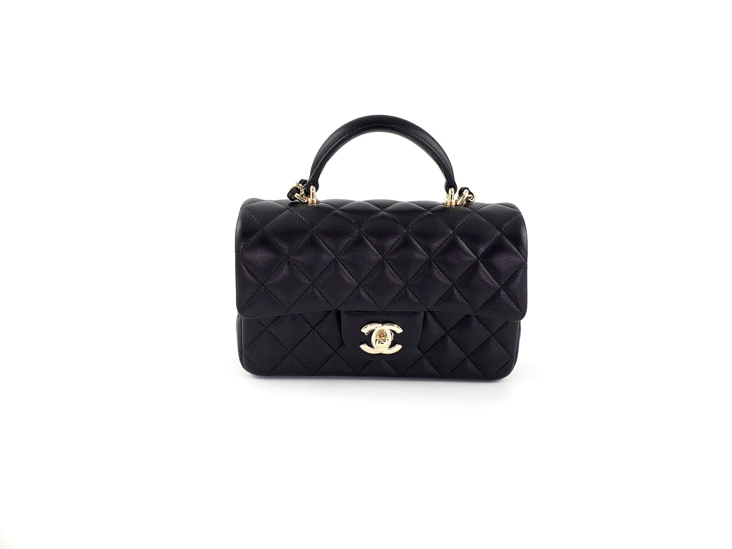 CHANEL 22P Top Handle Black Rectangular Mini Flap Bag