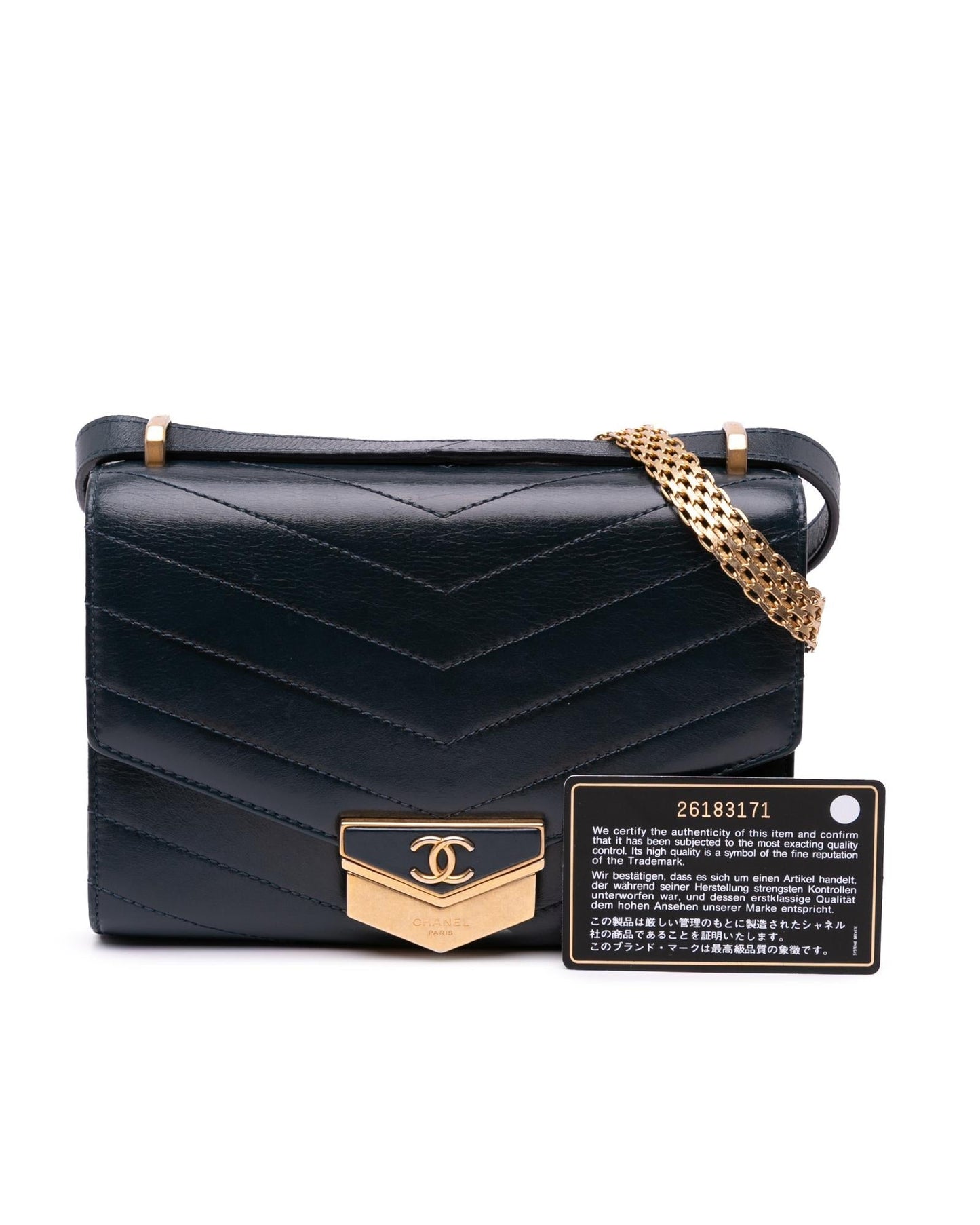 Quilted Chevron Calfskin Crossbody Bag with Gold-Tone Hardware and Push Lock Closure