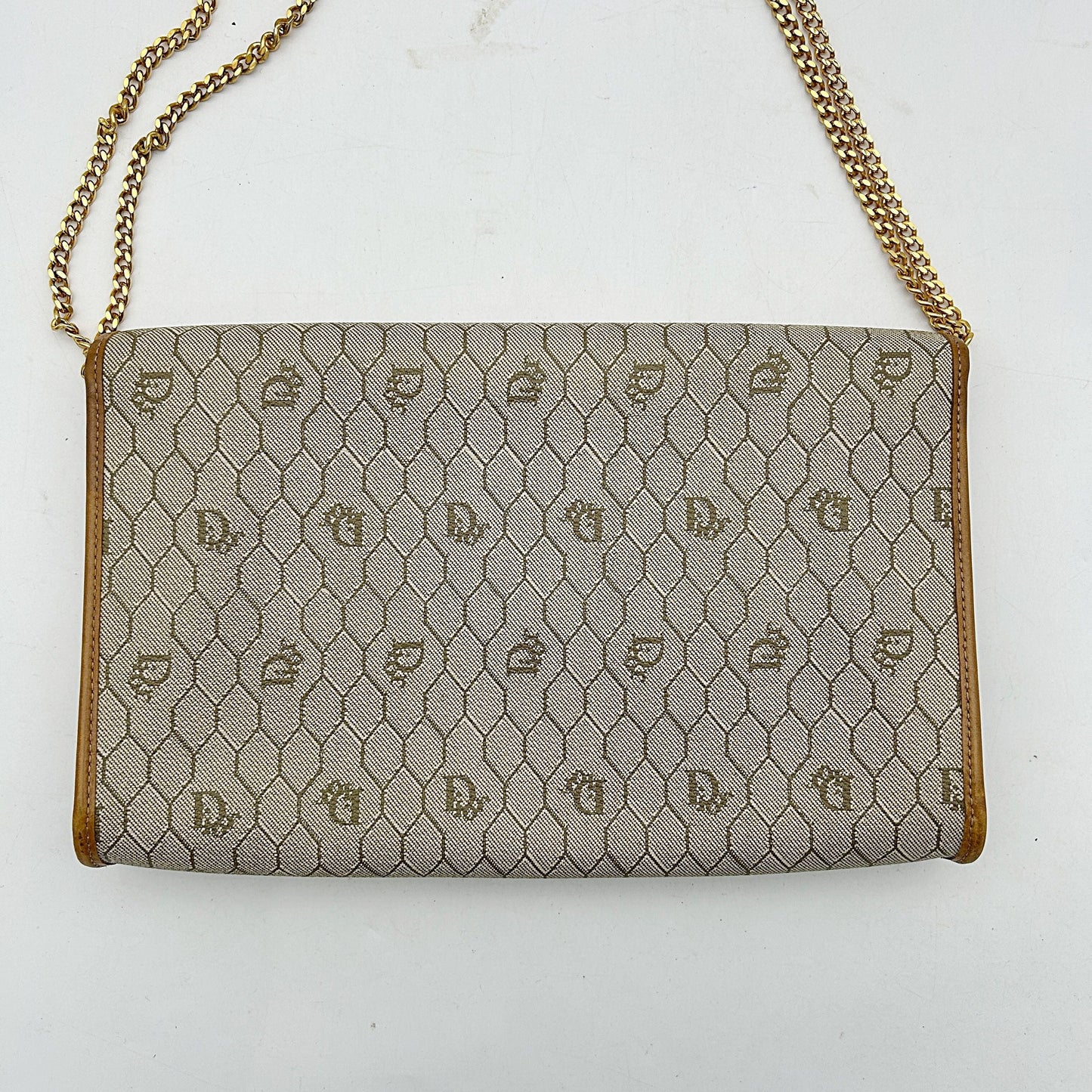 Christian Dior Bag Honeycomb Pattern Chain Shoulder Brown Beige Di3319Cc