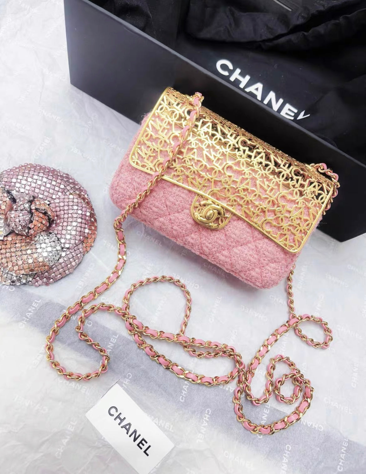 Chanel Chanel 22 Tweed Gold Shoulder Bag