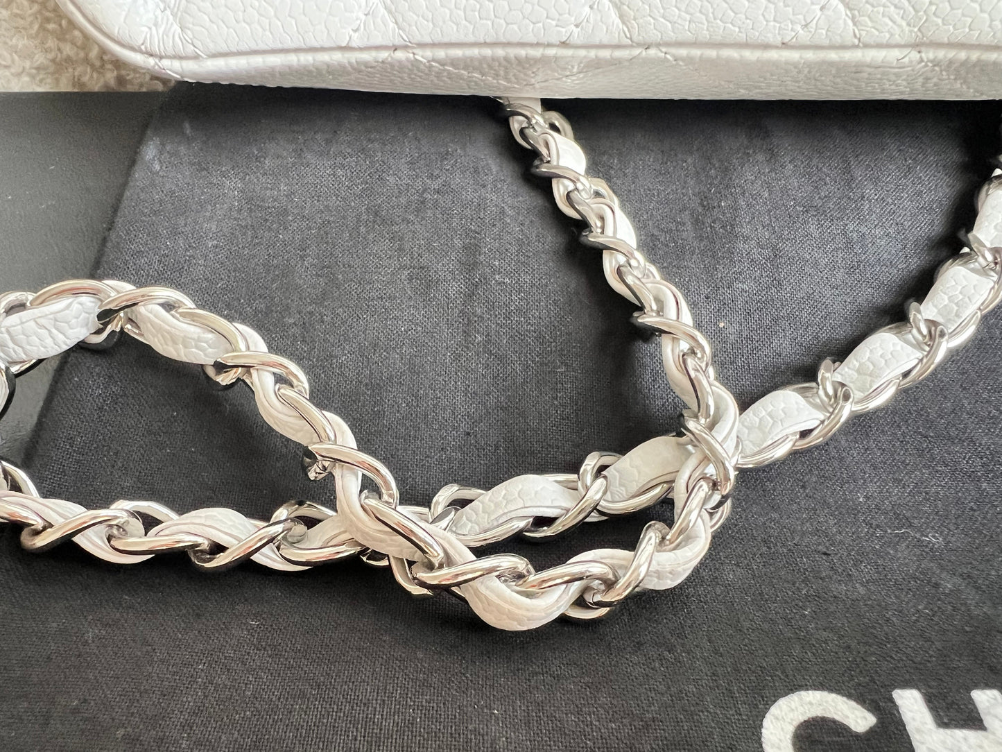 Chanel Medium Classic Flap in White Caviar (RRP £9090)