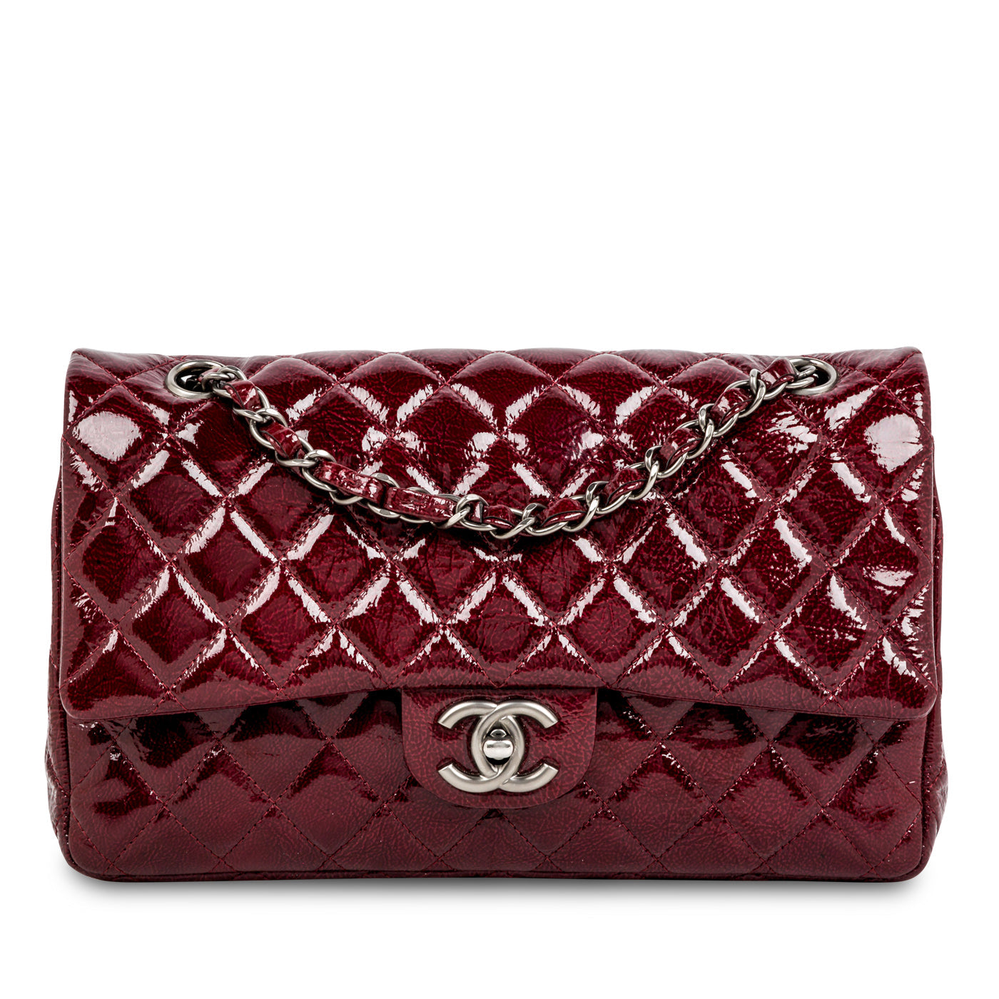 Chanel Classic Flap Patent Leather Burgundy Shoulder Bag