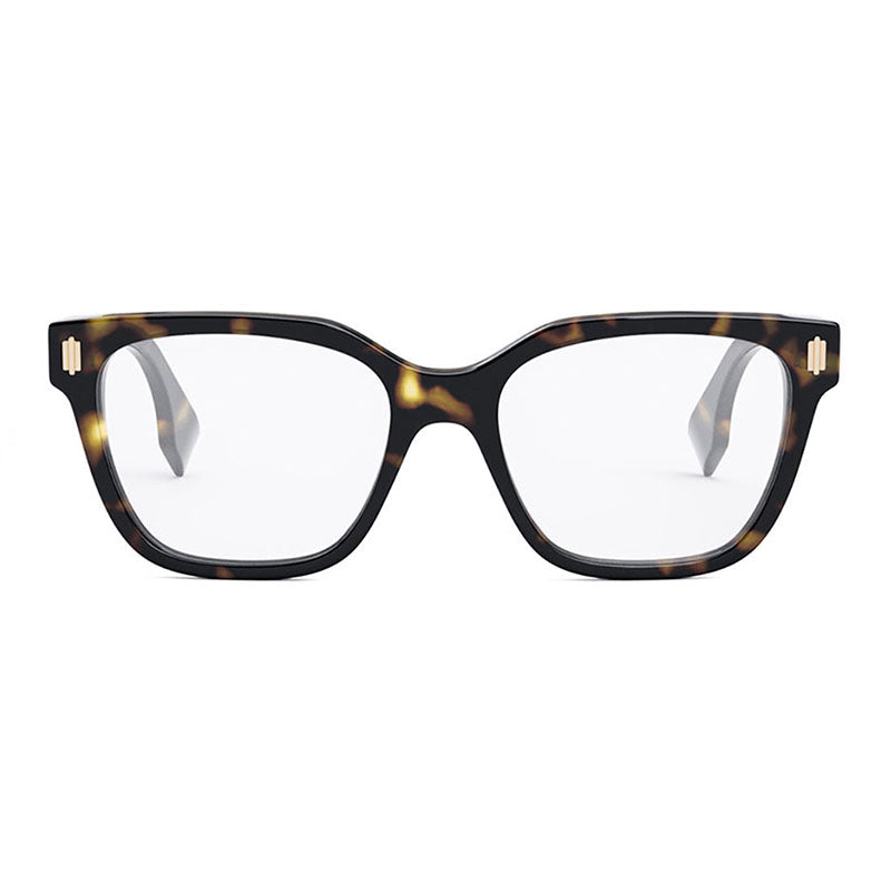 Fendi Eyeglasses Square Full Rim, Dark Havana Frame and Clear Demo Lenses Lens FE50055I052