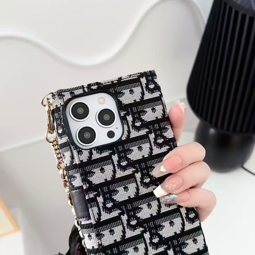 Dior Oblique Jacquard Phone Case Bag with Crossbody Strap & Chain Handle