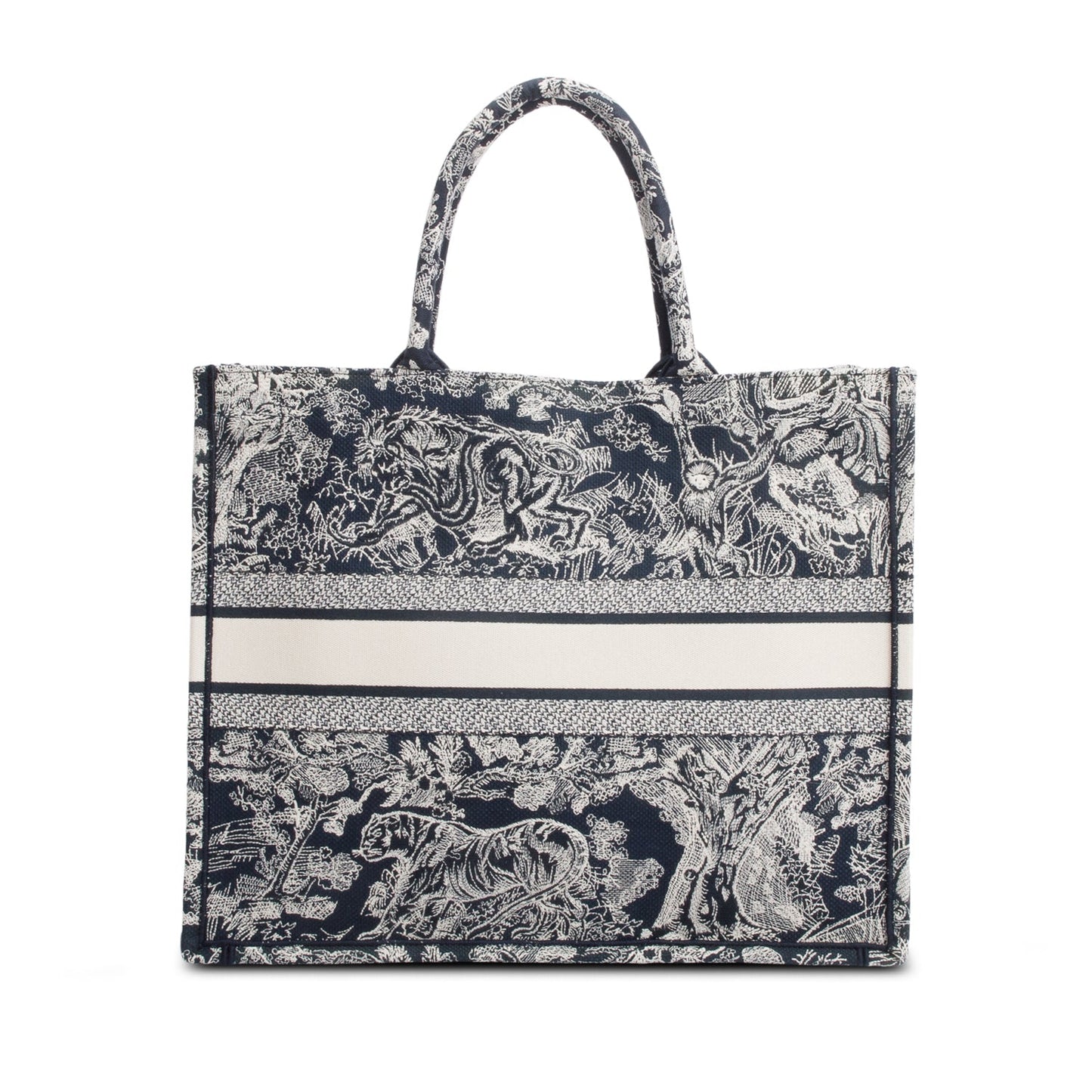 Christian Dior 2022 Large Ecru and Blue Toile de Jouy Embroidery Canvas Book Tote