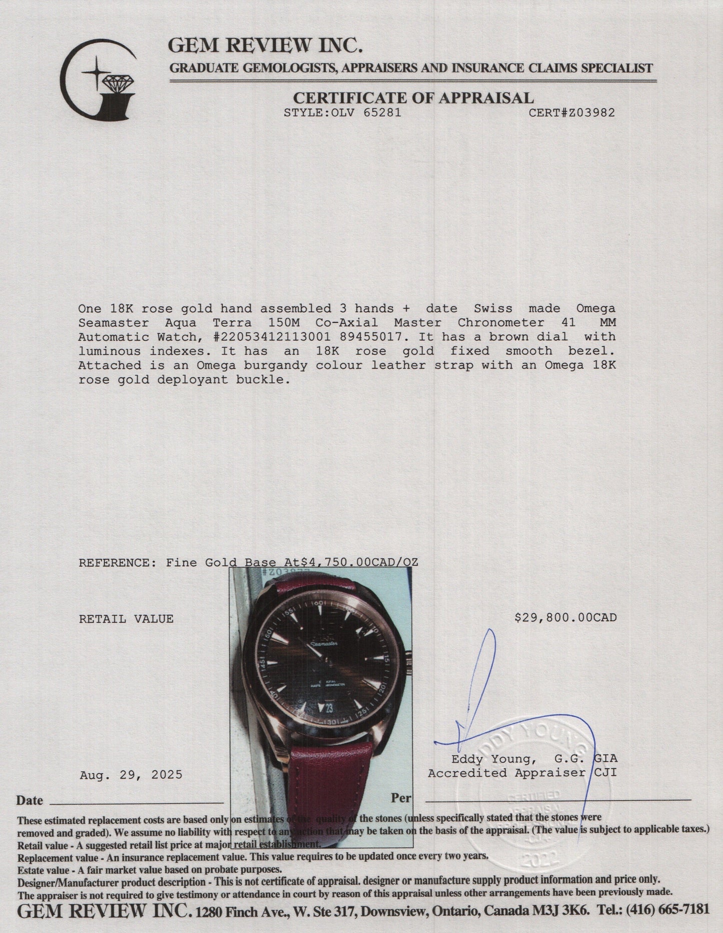 Omega 2024 18k Rose Gold Seamaster Aqua Terra 150M Co-Axial Master Chronometer 41 MM Automatic Watch Brown Dial w/ Box & Papers