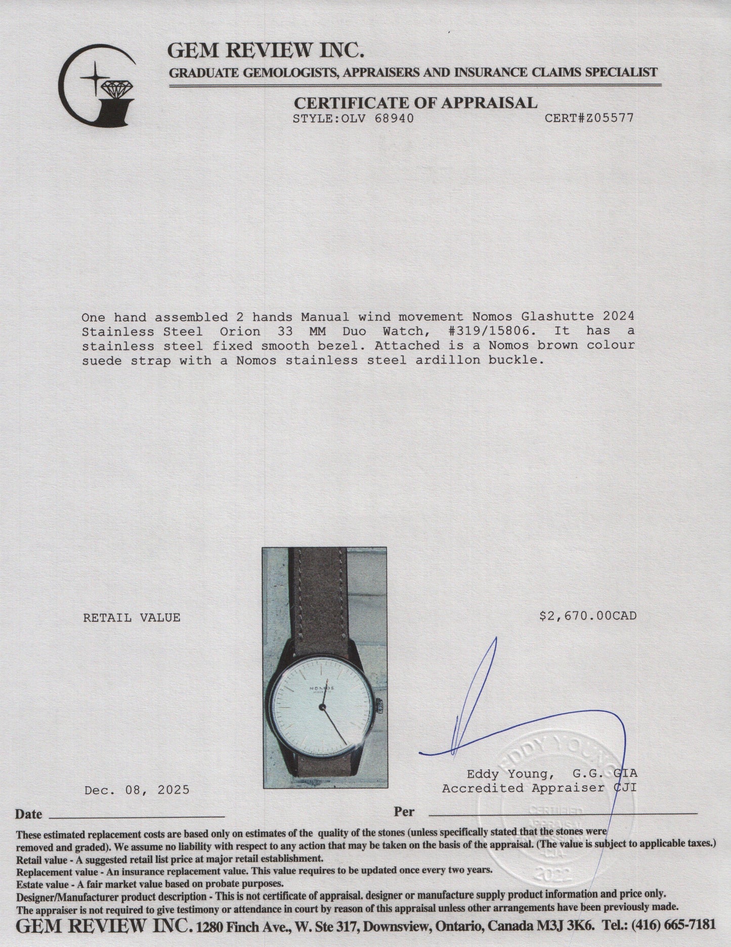 Nomos Glashutte 2024 Stainless Steel Orion 33 MM Duo Watch w/ Box & Papers