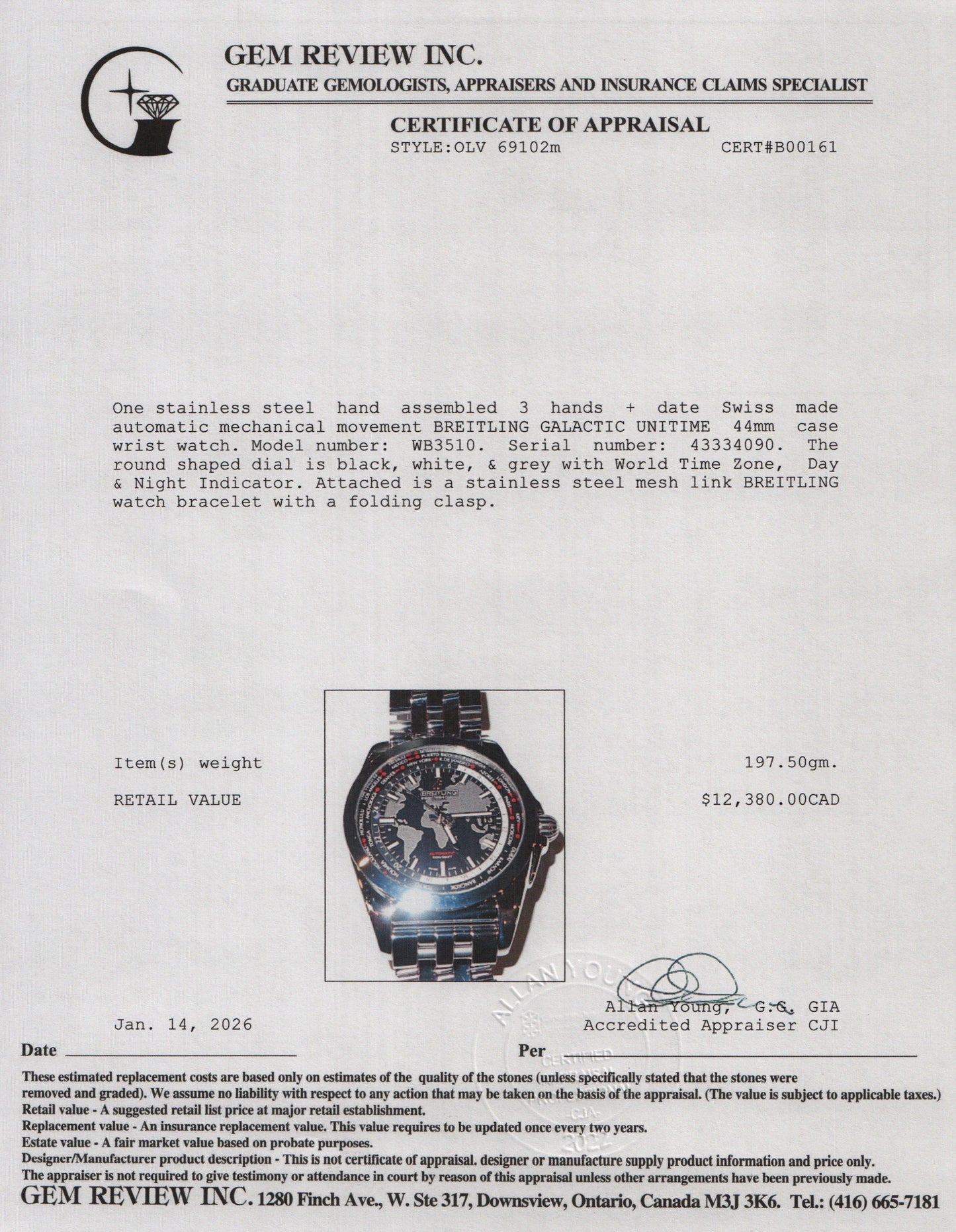 Breitling Stainless Steel Galactic Unitime 44 MM Automatic Watch Black Dial WB3510 w/ Case & Receipt