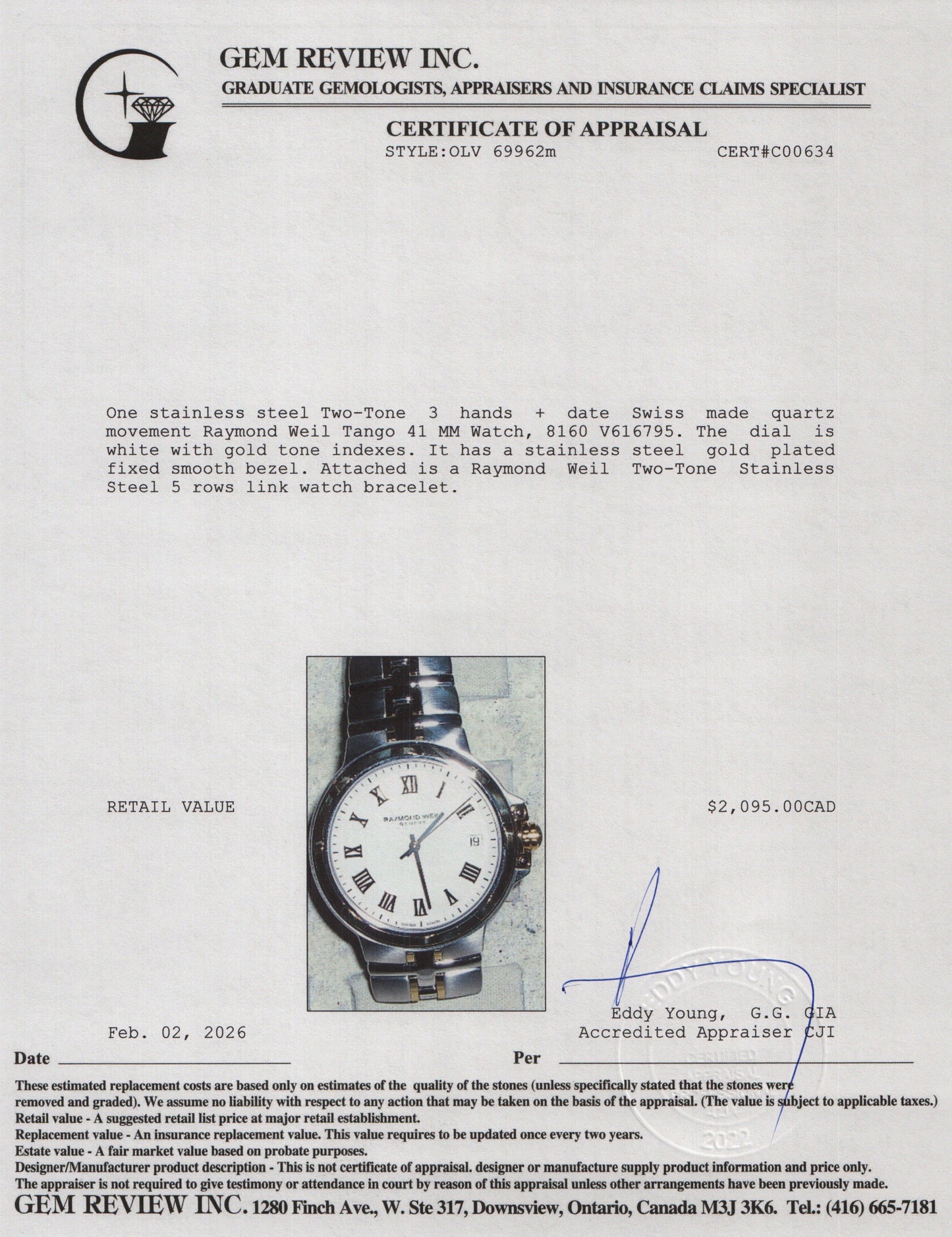 Raymond Weil Two-Tone Stainless Steel Tango Classic 41 MM Watch, White Dial 8160