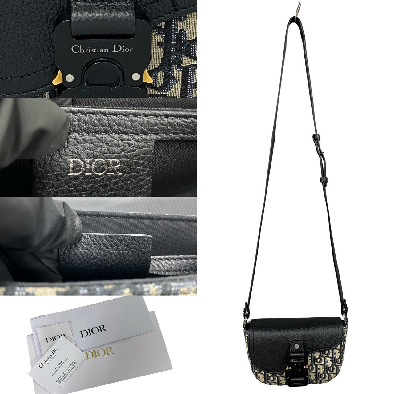 Dior Shoulder Bag Leather, Canvas black Oblique Saddle pouch Women