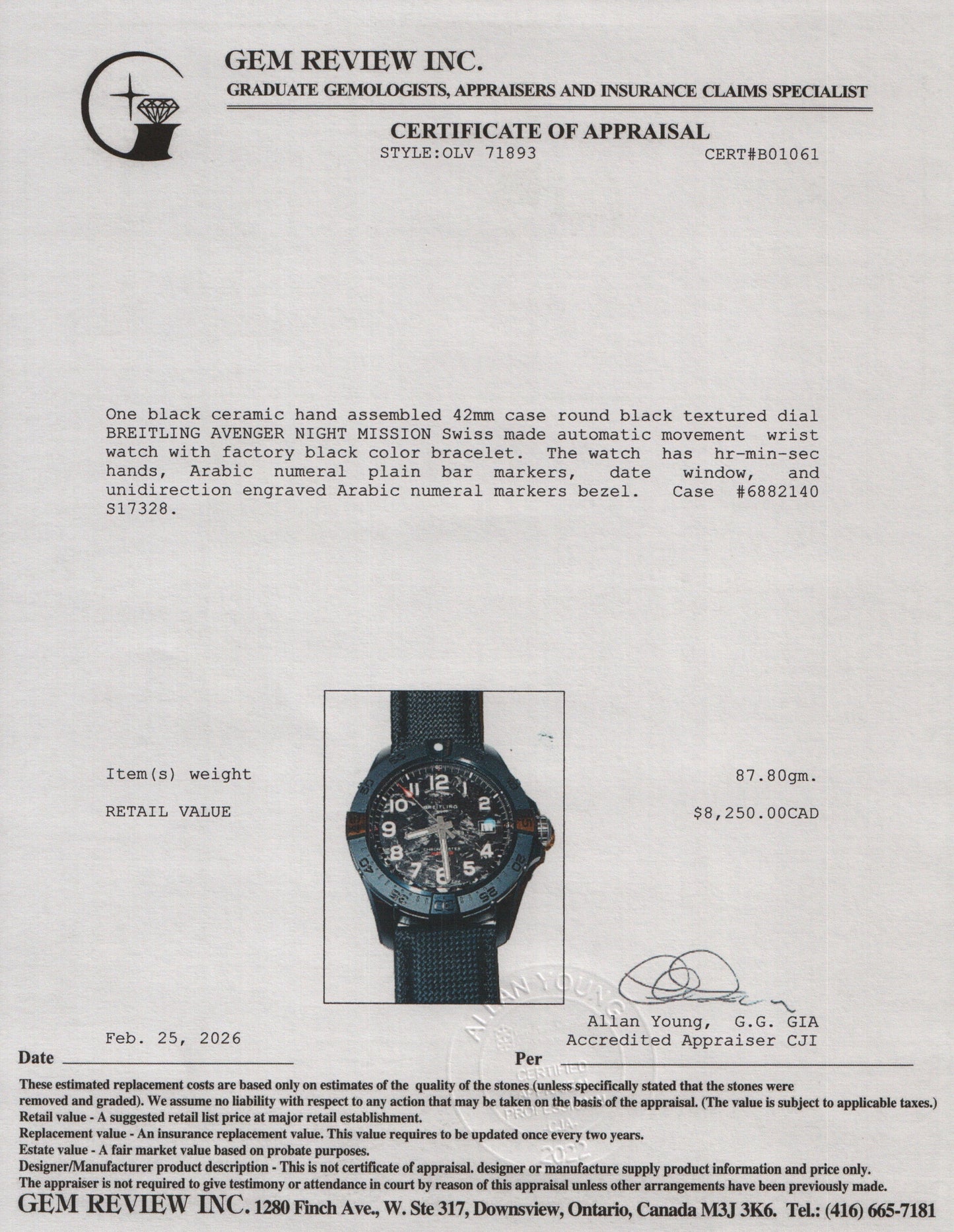 Breitling Black Ceramic Avenger Night Mission 42 MM Automatic Watch Black Dial S17328 w/ Box & Papers